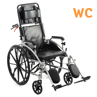 Кресло-коляска с откидной спинкой, туалетом, тормозами для сопровождающего