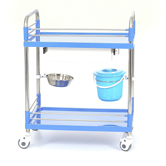 Стол манипуляционный медицинский с двумя полками, тазом и ведерком на кронштейнах