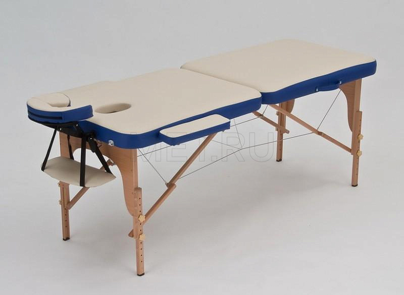 JF-AY01 Стол массажный переносной двухсекционный на деревянном каркасе, кремовый-синий от производителя