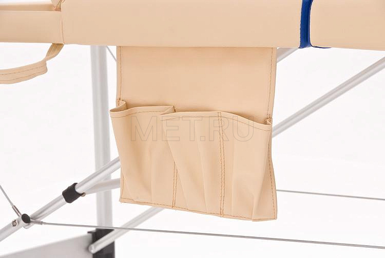 JF AL01А Складной трёхсекционный алюминиевый массажный стол, бежево-синий МЕТ