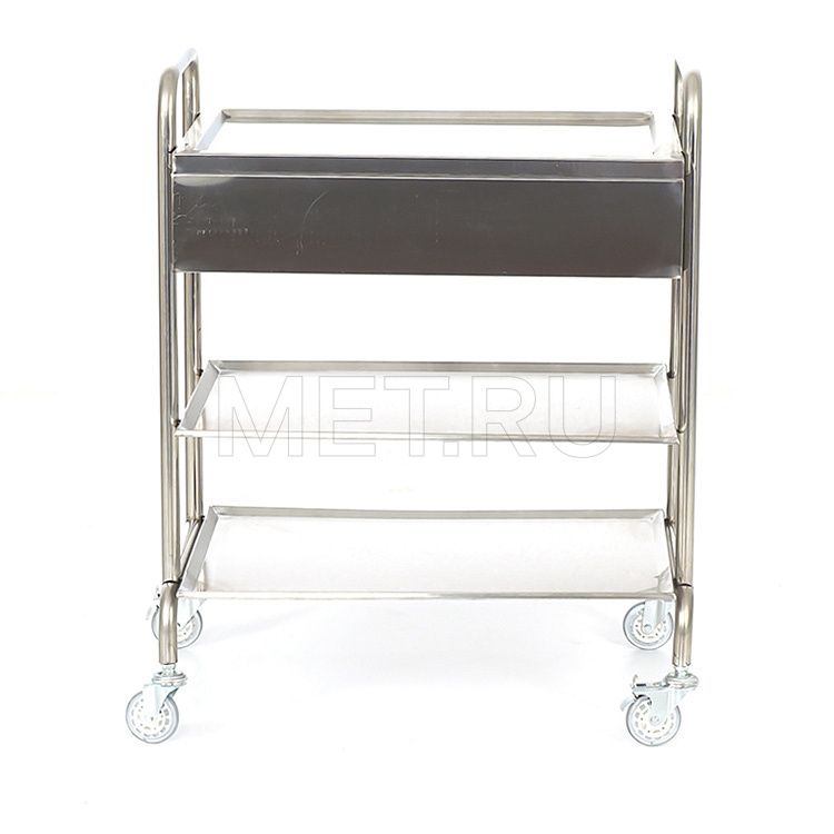МЕТ BLQ 013 Столик манипуляционный из нержавеющей стали с 3 полками и 2 ящиками MET