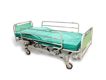 Функциональная кровать с гидравлической регулировкой высоты и пневматическими регулировкам положения секций. Боковые ограждения в комплекте.