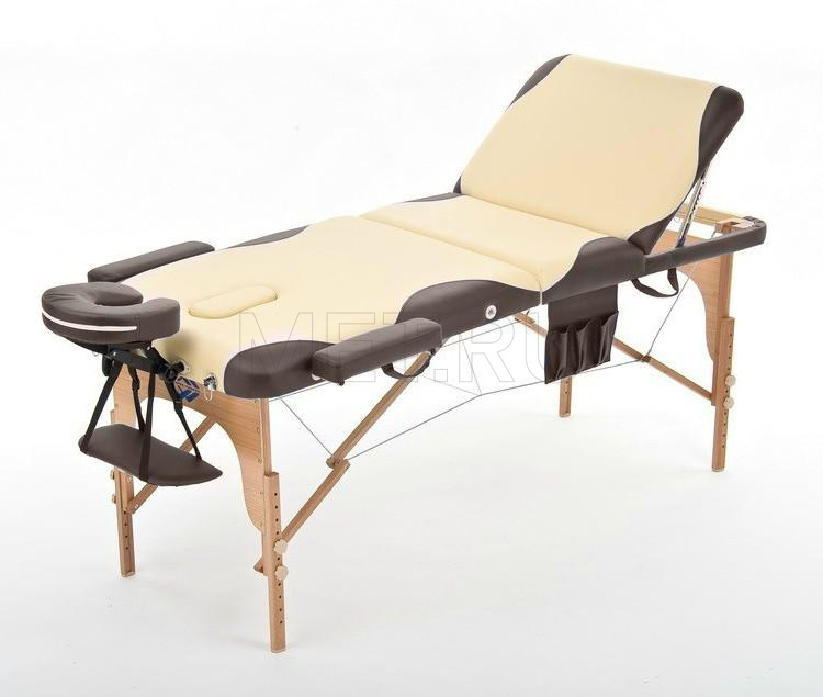 Wendermann WOOD-02 Массажный стол переносной трёхсекционный на деревянном каркасе, бежевый с коричневой волной от производителя