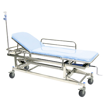 Тележка-каталка для перевозки больных с регулировкой высоты  из нерж.стали, колеса D=150mm