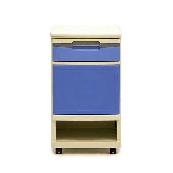 Тумба прикроватная пластиковая с выдвижным столиком, на колесах, цвет синий