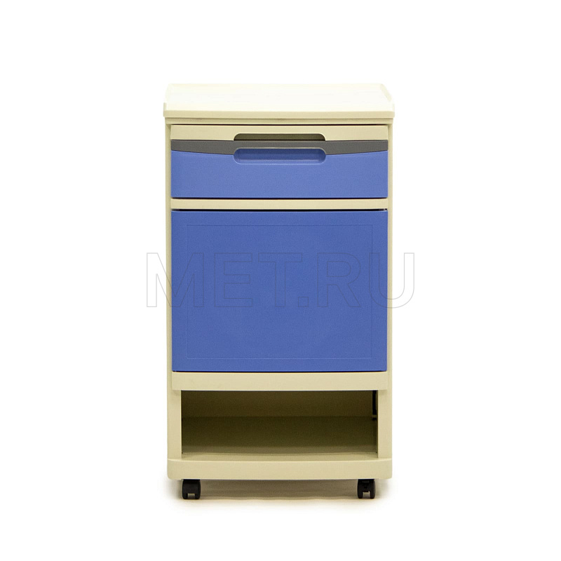 МЕТ TL-230 Тумба прикроватная пластиковая с выдвижным столиком, на колесах, цвет синий от производителя