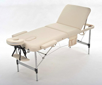Легкий трёхсекционный алюминиевый массажный стол, кремовый