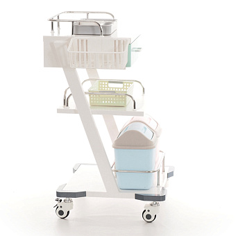 Столик-тележка медицинский трёхполочный с выдвижным ящиком и набором аксессуаров