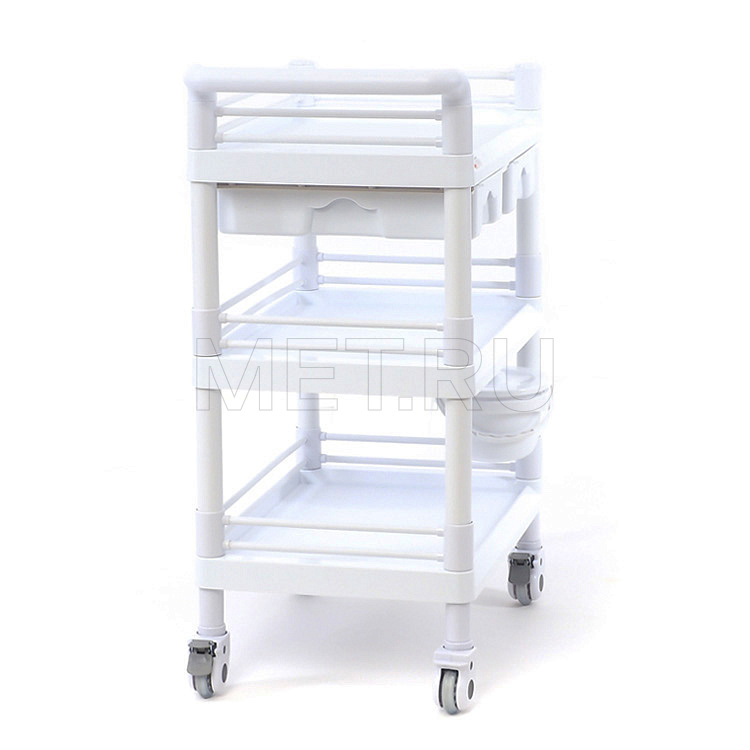 МЕТ SPY-130 Стол манипуляционный трёхполочный медицинский с двумя выдвижными ящиками, белый от производителя