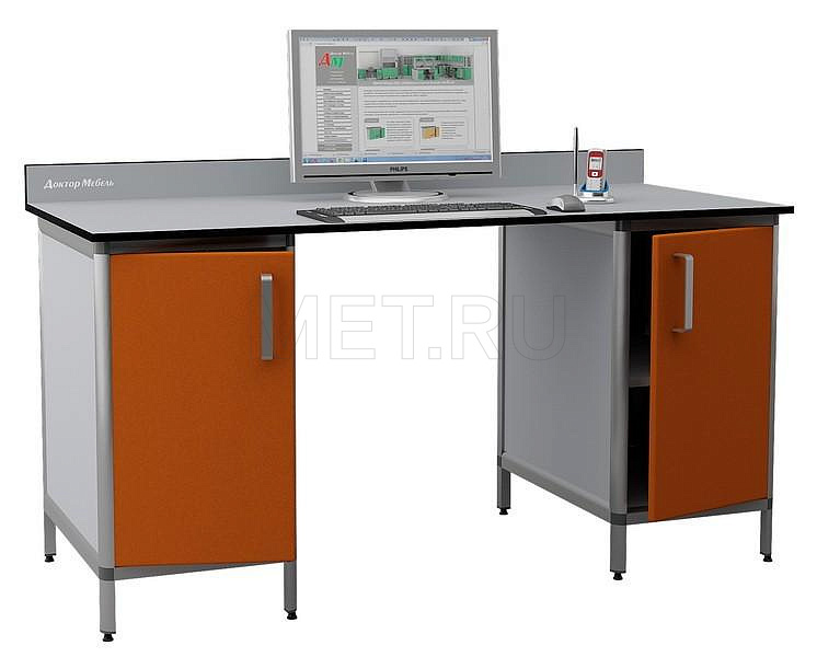 Лабораторный стол с двумя двухполочными тумбами ДМ-2-006-23 Лабораторный стол с двумя двухполочными тумбами