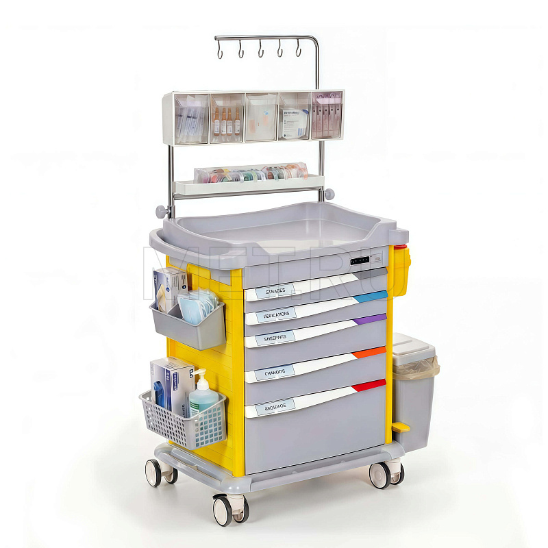 MET PSC-160 Тележка медицинская универсальная желтая с сервисным модулем