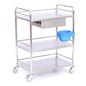 Столик манипуляционный из нержавеющей стали с тремя полками и ящиком