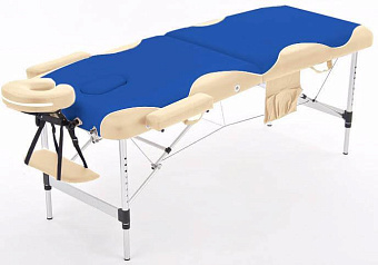 Стол массажный переносной двухсекционный алюминиевый, синий с бежевой волной