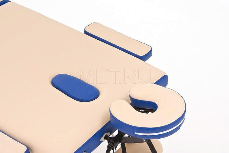 JF AL01А Складной трёхсекционный алюминиевый массажный стол, бежево-синий МЕТ