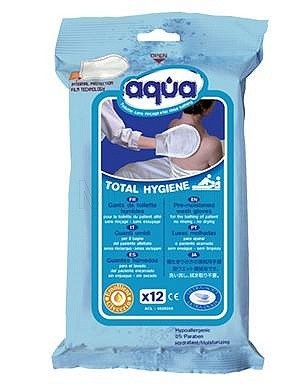 AQUA Shampoo (упаковка 12 шт) Гигиенические рукавицы для мытья головы лежачего пациента МЕТ