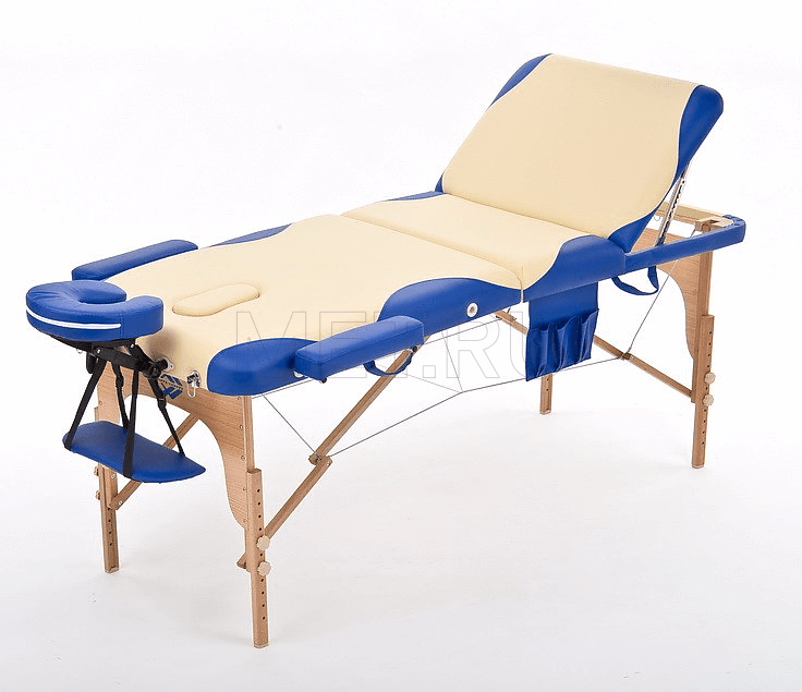 JF-AY 01 Складной массажный стол 3х-секционныйдеревянный, кремово-синий