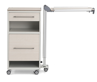 Прикроватная тумба из HPL-пластика, с выдвижным поворотно-откидным столиком, белая