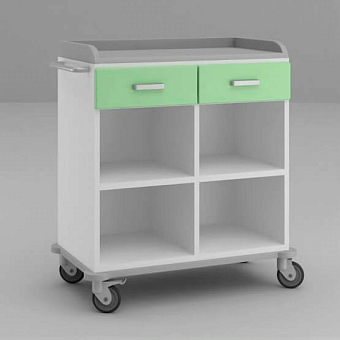 Стол анестезиолога с двумя ящиками под столешницей и четырьмя (2х2) полками снизу