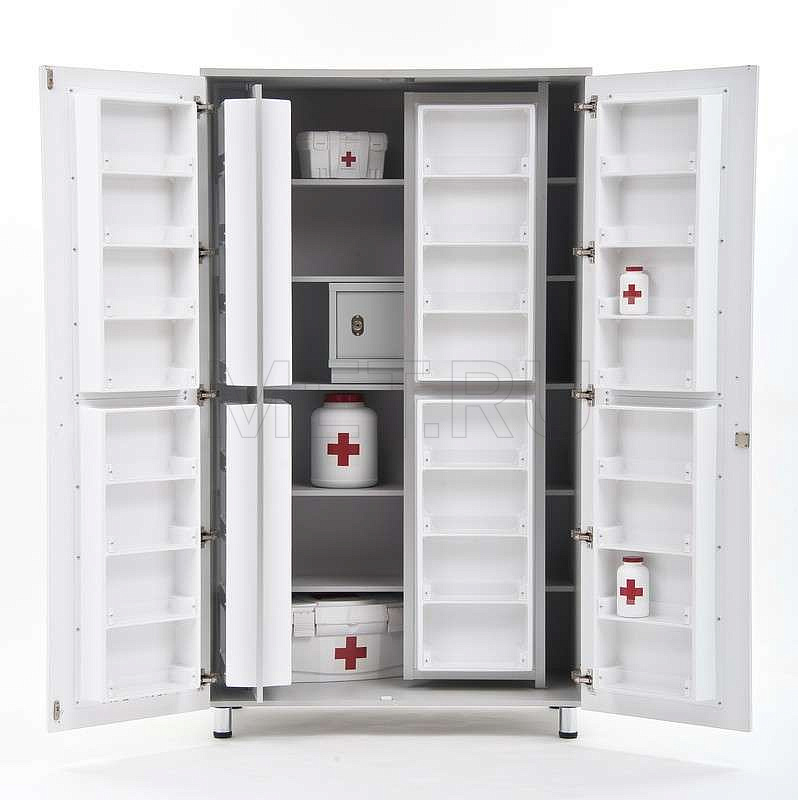 ША.02.00 (1100-650-1910) Аптечный шкаф для медикаментов с металлическим трейзером, серия "Бест" MET