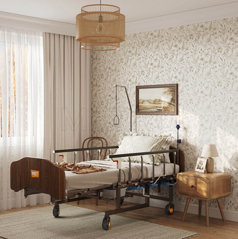 МЕТ REMEKS Медицинская кровать для ухода за лежачими больными с  переворотом, туалетом и матрасом MET