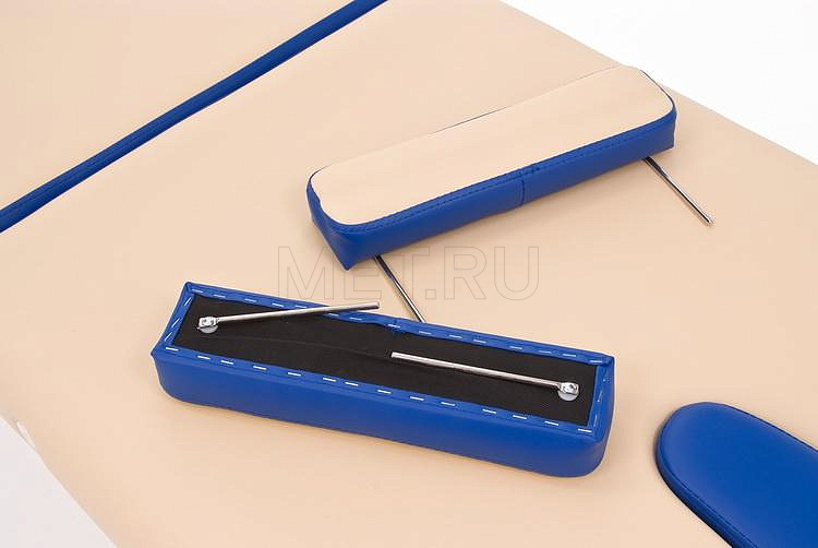 JF AL01А Складной трёхсекционный алюминиевый массажный стол, бежево-синий МЕТ