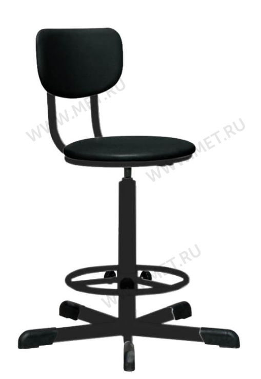 КР02 Винтовой стул с пятилучьем без колёс, оборудованный регулируемым кольцом для ног, чёрный от производителя