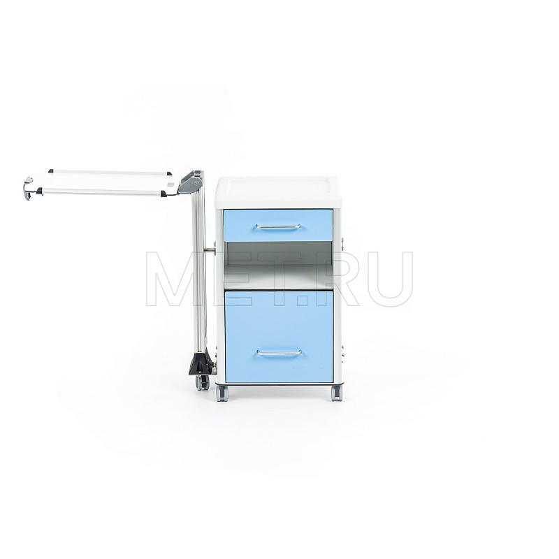 C-EY-01 Прикроватная тумба из HPL-пластика, с выдвижным поворотно-откидным столиком, фасад голубой