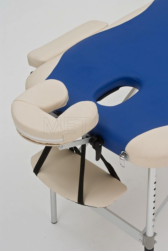 Med-Mos JFAL01А Стол массажный переносной трехсекционный алюминиевый, сине-кремовый MET
