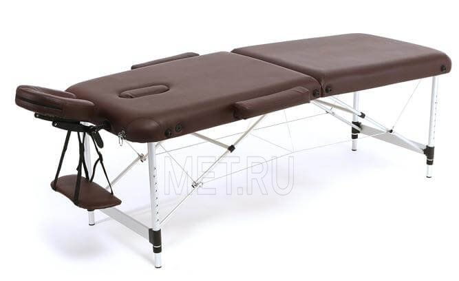 Med-Mos JFAL01А Складной двухсекционный массажный стол на алюминиевом каркасе, коричневый