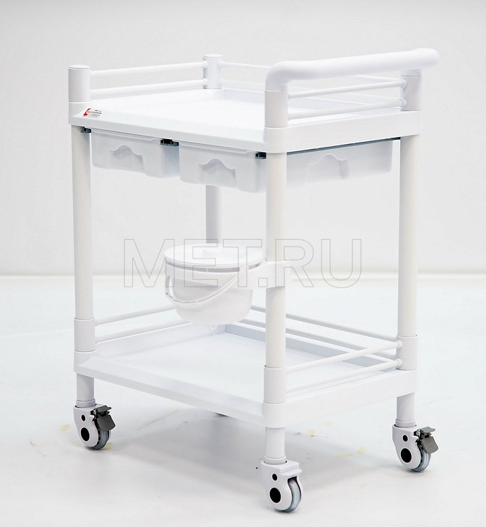 МЕТ SPY-120 (цвет Белый) Пластиковый манипуляционный стол с двумя полками и двумя ящиками MET