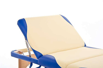 Складной массажный стол трёхсекционный деревянный, бежево-синий