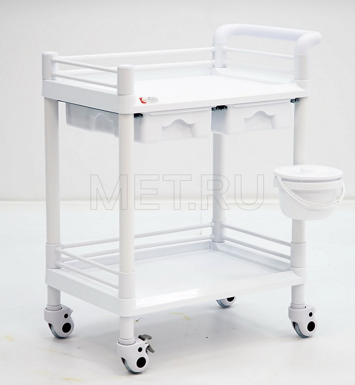 МЕТ SPY-120 (цвет Белый) Пластиковый манипуляционный стол с двумя полками и двумя ящиками