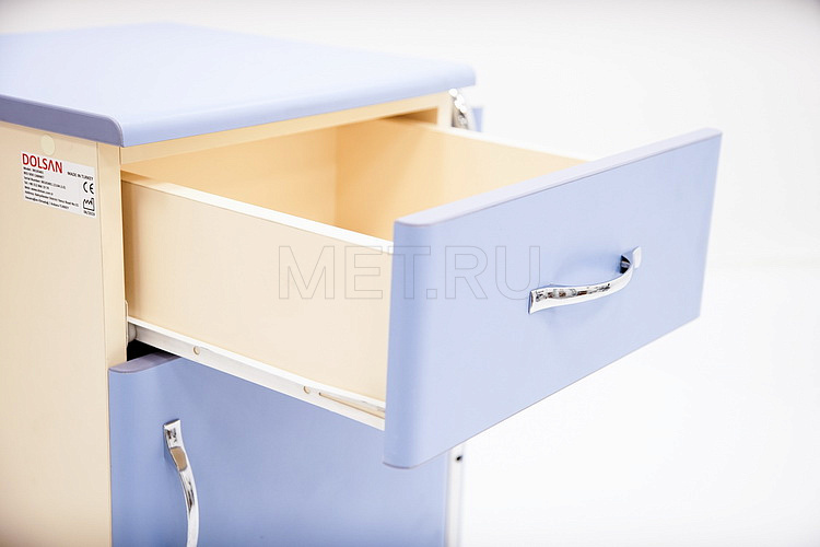 KL1-А Тумба прикроватная с фасадами, топом и откидной столешницей из ламината, голубой фасад МЕТ