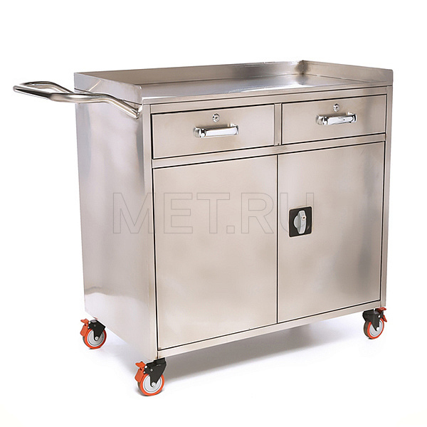 МЕТ ТN-530 Стол анестезиолога с двумя выдвижными ящиками и отделением, столешница закаленное стекло