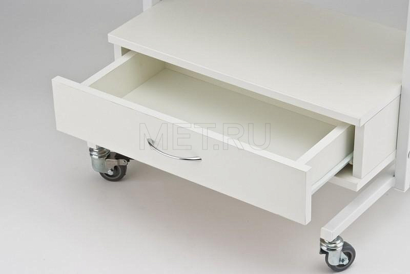 Ст-01д Процедурный передвижной столик из стального профиля, полки ЛДСП MET