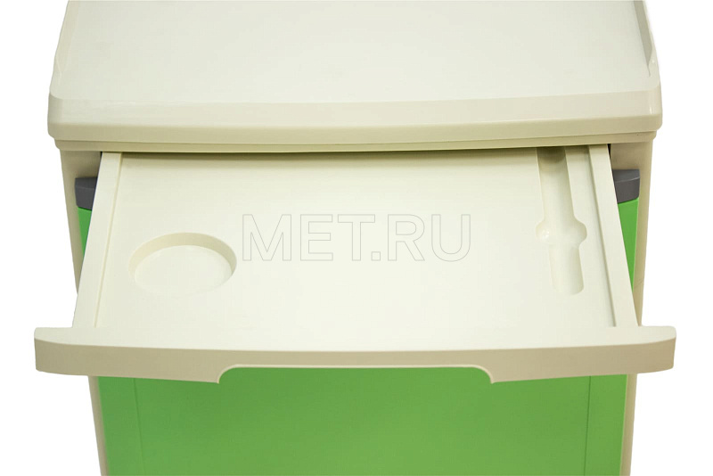 MET TL-230 Тумба прикроватная пластиковая с выдвижным столиком, на колесах, цвет зеленый от производителя