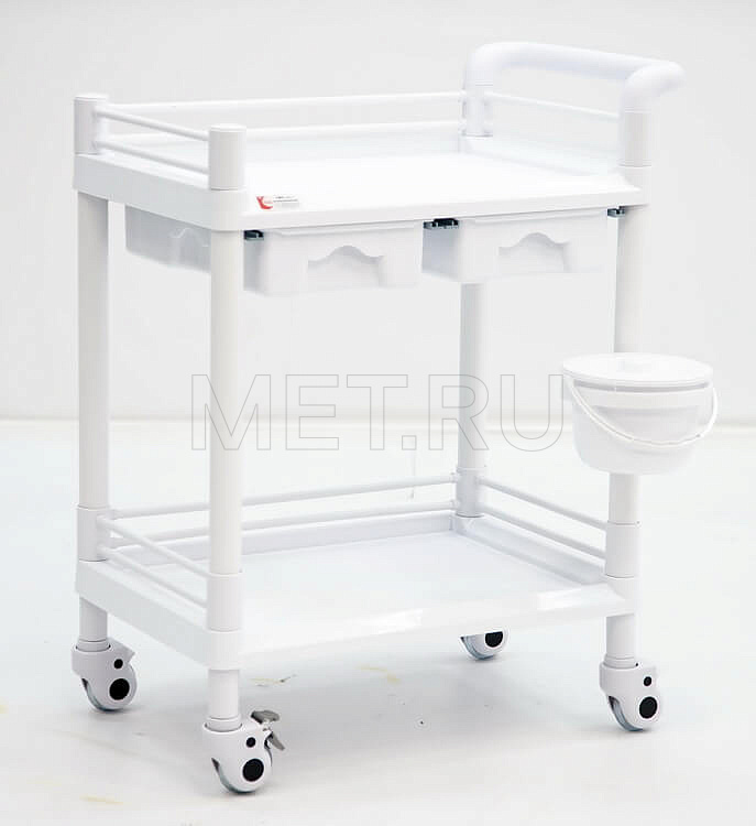 MET SPY-120 (цвет Белый) Пластиковый манипуляционный стол с двумя полками и двумя ящиками