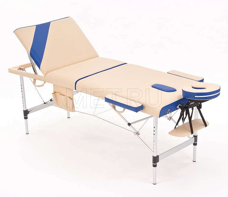 JF AL01А Складной трёхсекционный алюминиевый массажный стол, бежево-синий от производителя
