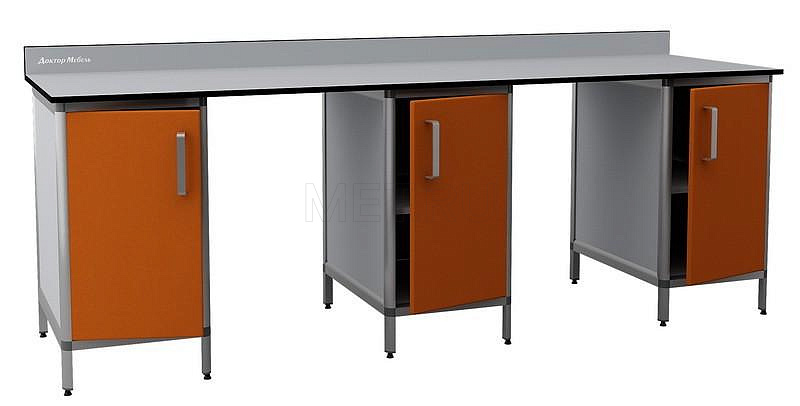 ДМ-2-006-29 Двухместный лабораторный стол с тремя двухполочными тумбами от производителя