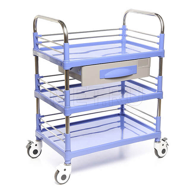 МЕТ SIY-150 Стол манипуляционный медицинский с выдвижным ящиком, трехполочный