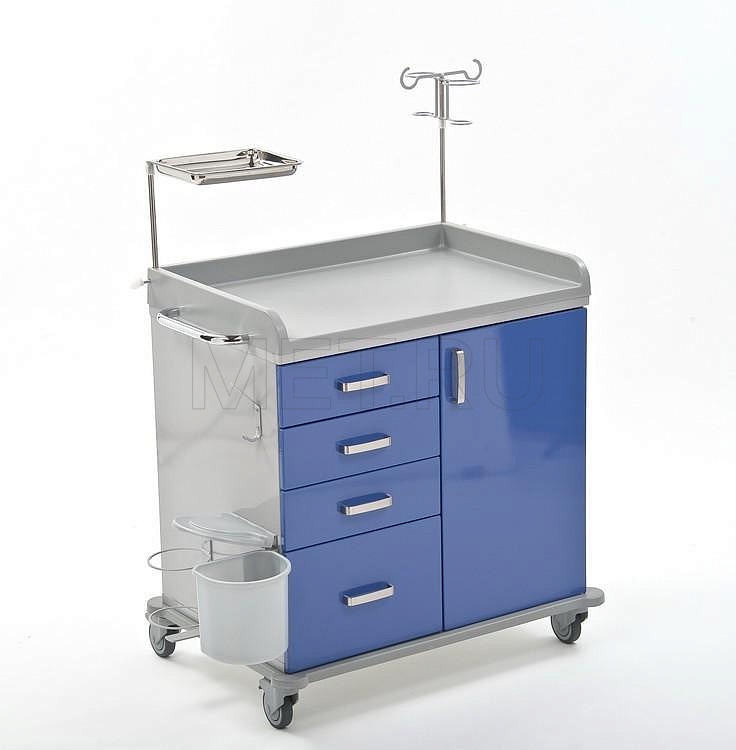 ТММ-0203 Широкий стол анестезиолога - тумба с выдвижными ящиками и дверцей