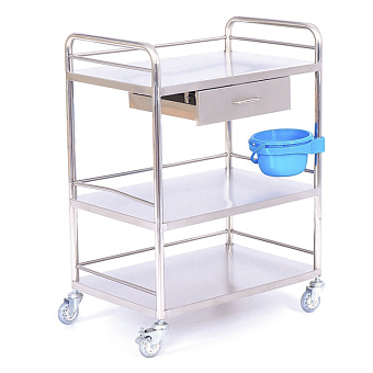 Столик манипуляционный из нержавеющей стали с тремя полками и ящиком