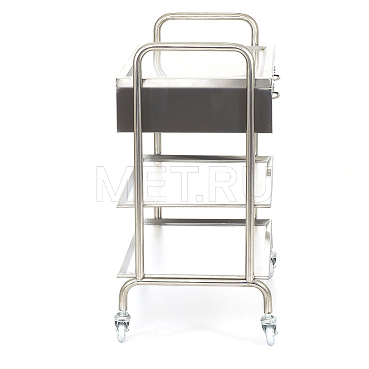 МЕТ BLQ 013 Столик манипуляционный из нержавеющей стали с 3 полками и 2 ящиками MET