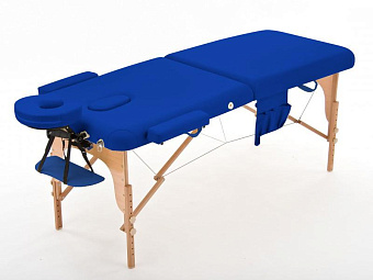 Массажный стол складной  двухсекционный на деревянном каркасе, синий