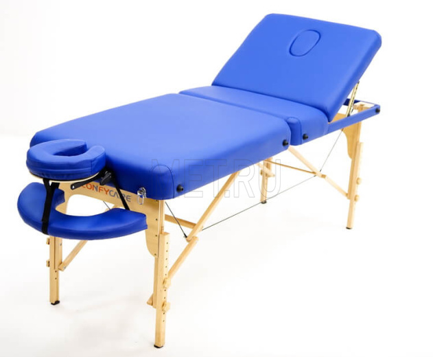 MET Comfort PRO W3 Стол массажный на деревянном каркасе, с трёхсекционной панелью синего цвета
