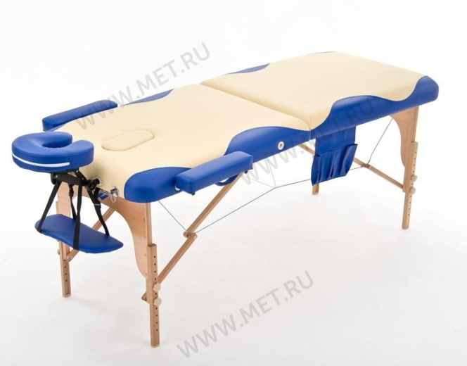 Med-Mos JF-AY 01 Складной массажный стол 2-х секционный деревянный, бежево-синий от производителя