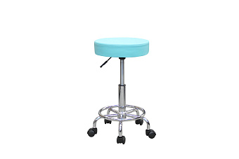 Табурет лабораторный с круглым сиденьем и кольцом для ног, цвет - светло-синий