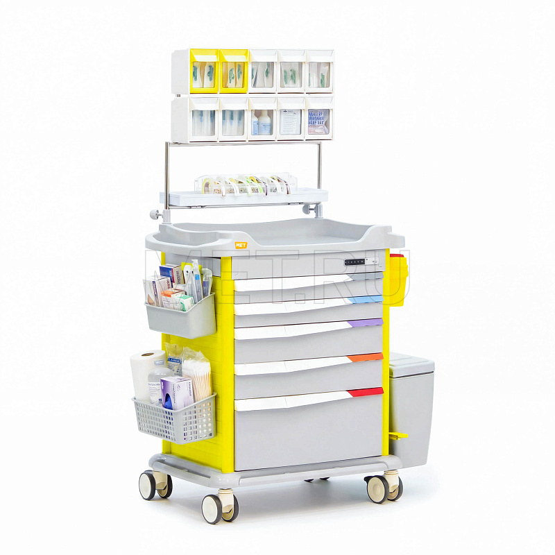 MET PSC-160 Тележка медицинская универсальная желтая с сервисным модулем