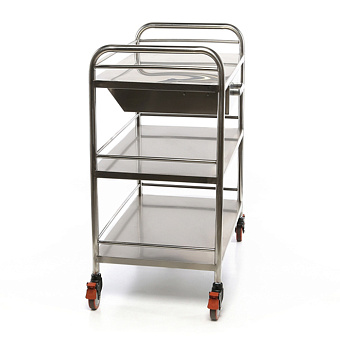 Столик манипуляционный медицинский из нерж.стали с тремя полками и выдвижным ящиком