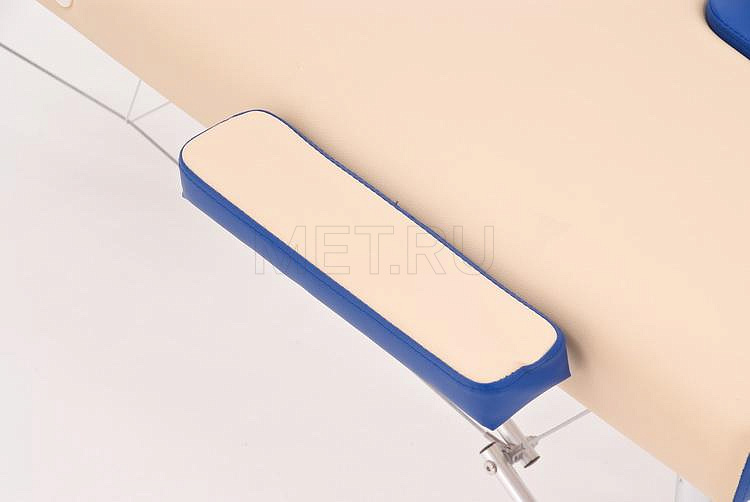 JF AL01А Складной трёхсекционный алюминиевый массажный стол, бежево-синий MET